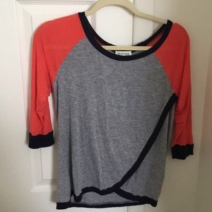 3/4 sleeve casual gray/orange/navy top